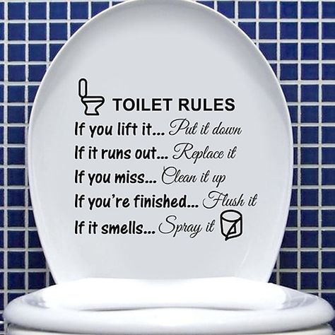 Art Deco Toilet, Funny Toilet Seats, School Toilet, Wc Door, Wc Sign, Artistic Bathroom, Toilet Ideas, Toilet Stickers, Toilet Rules