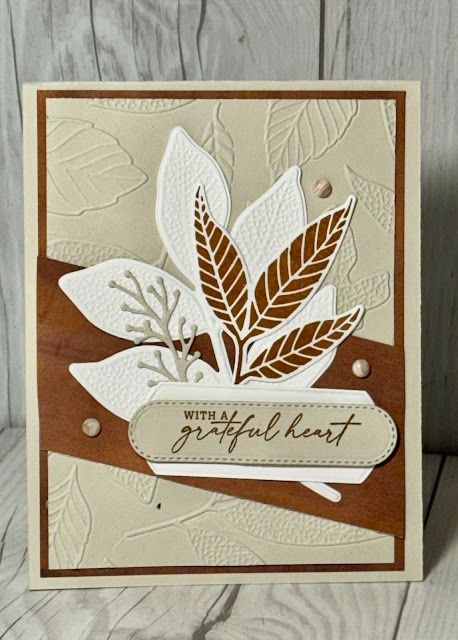 Fall Greeting card with embossed background and die cut leaves with a sentiment label. Thanksgiving Cards Handmade, Stampin Up Birthday Cards, Handmade Cards Diy, Tool Tips, Laser Cut Cards, Leaf Cards, Changing Leaves, Thank You Note Cards, Spring Cards