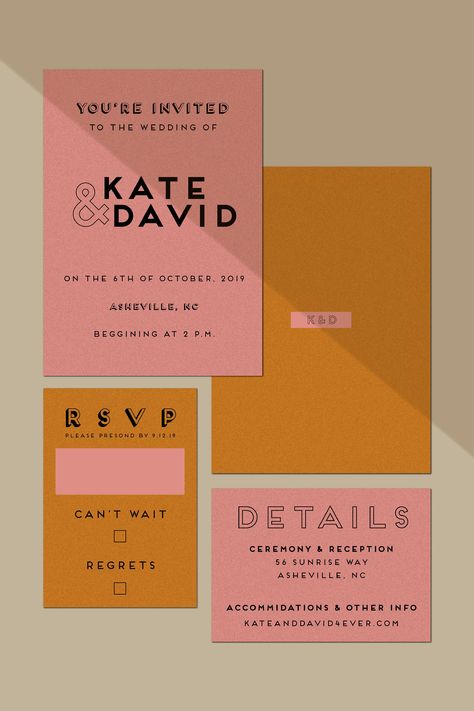 Colourful Wedding Stationery, Cool Wedding Invites, Invitation Layout Design, Cool Wedding Invitations, Card Invitation Design, Informal Wedding Invitations, Graphic Design Wedding Invitations, Casual Wedding Invitations, Wedding Invitation Design Modern