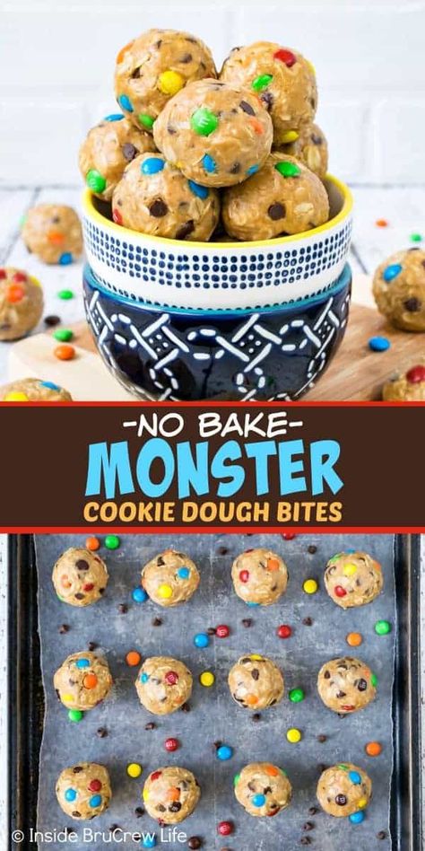 Monster Cookie Dough, Butter Bites, Oatmeal Bites, No Bake Cookie Dough, Peanut Butter Bites, Recipe For Breakfast, Healthy Afternoon Snacks, Monster Cookie, Cookie Dough Bites