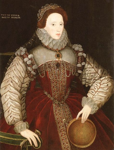 Variation of the Plimpton Elizabeth I. Sieve Portrait, this one by or after Gower. 16th Century Portraits, Elizabethan Costume, Elizabethan Fashion, 16th Century Fashion, Elizabeth Bathory, Elizabethan Era, Tudor Dynasty, Tudor Era, Tudor History