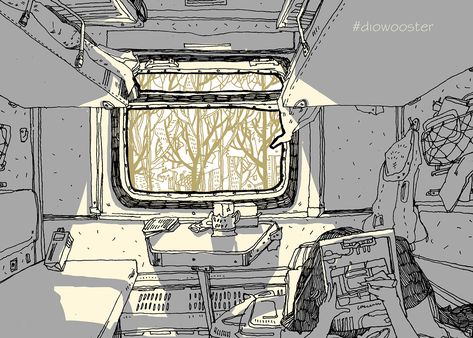 In The Train on Behance Train Sketch, Train Illustration, Train Drawing, Perspective Sketch, Perspective Drawing Architecture, Perspective Drawing Lessons, Train Art, Perspective Art, Sketchbook Ideas