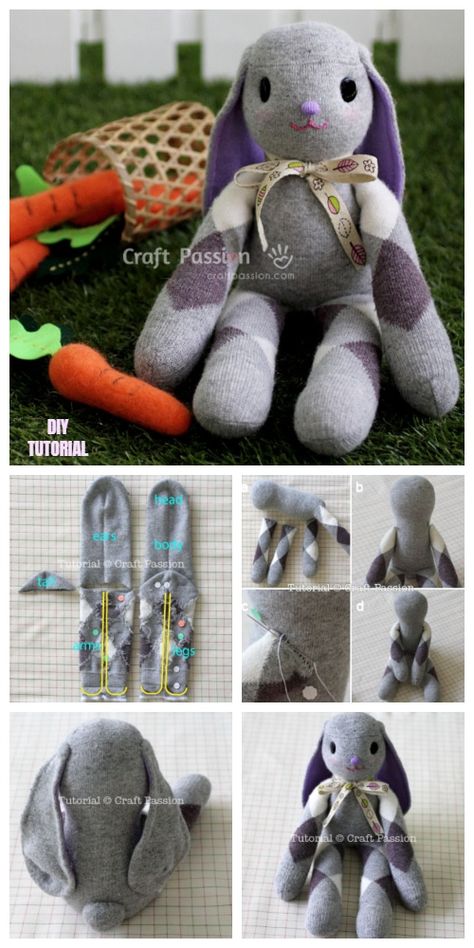 DIY Adorable Long Ear Sock Bunny Free Sew Pattern & Tutorial Sock Animals Diy, Diy Sock Toys, Socks Ideas, Sock Bunny, Sock Dolls, Sock Doll, Sock Toys, Diy Socks, Sock Crafts