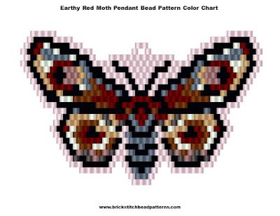 Free Earthy Red Moth Pendant Brick Stitch Bead Pattern Color Chart Beaded Moth Pattern, Red Moth, Stitch Bead Pattern, Brick Stitch Pattern Earring, Moth Pendant, Jewelry Making Books, Fringe Jewelry, Diy Seed Bead Earrings, Beadwork Tutorial