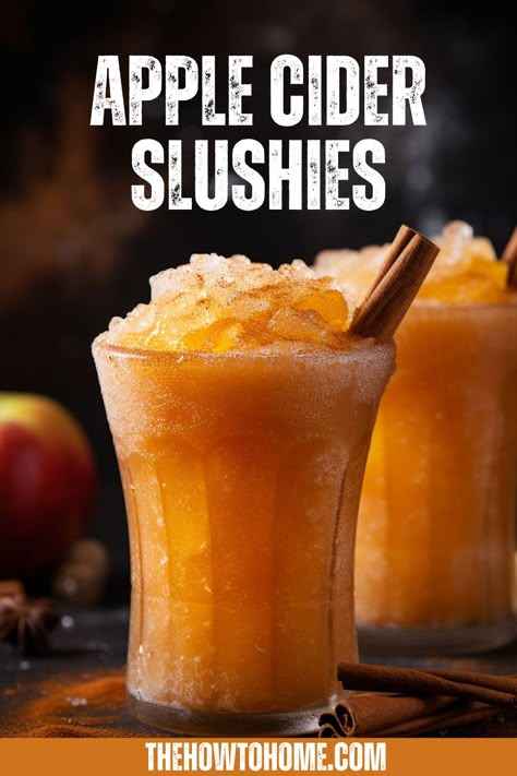 Homemade Apple Cider Slushies, Apple Cider Slushy Recipe, Apple Cider Float Recipe, Fall Wine Slushies, Apple Cider Milkshake, Apple Cider Slushies Alcohol, Apple Slushies Recipe, Apple Cider Slushy, Cider Slushies Recipe