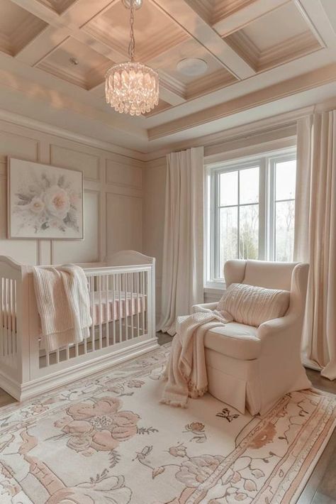 Baby Girl Nursery 2024, Girls Nursery Ideas Pink, Bridgerton Nursery Ideas, Vintage Girl Nursery Ideas, Baby Room Design Girl, Girl Nursery Ideas Vintage, Simple Girl Nursery Ideas, Elegant Nursery Girl, Nursery Room Inspiration Girl