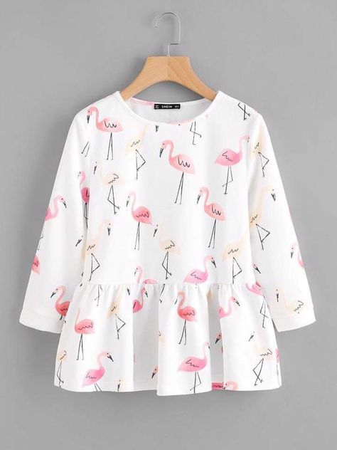 Blouse Casual Fashion, Fashion Tops Blouse, Trendy Fashion Tops, Smock Top, Flamingo Print, Stylish Dresses For Girls, Fashion Attire, Stylish Dress Designs, Indian Fashion Dresses