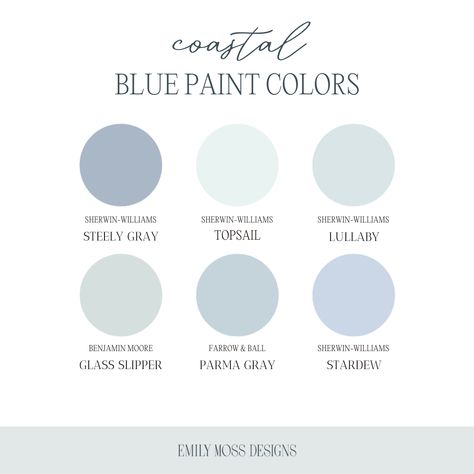 Coastal Blue Paint Colors — Emily Moss Designs Coastal Blue Paint Colors, Coastal Blue Paint, Baby Blue Bedrooms, Blue Bedroom Paint, Light Blue Paint Colors, Light Blue Paint, Coastal Paint Colors, Coastal Paint, Blue Wall Colors