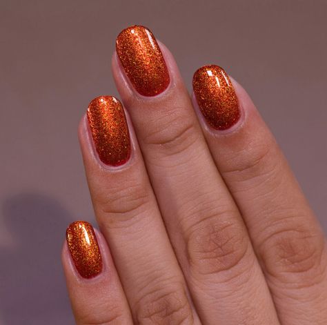 Pumpkin Patch is a vivid burnt orange shimmer nail polish.

What’s a fall festival without a pumpkin patch? Pumpkin Patch showcases a warm and vivid burnt orange base jampacked with yellow-gold shimmer that reflects a lustrous sparkle at every turn. A classic orange hue paired with a radiant finish; Pumpkin Patch is sure to be the pick of the season! Dusty Orange Nails, Pumpkin Fall Nails, Burnt Orange Fall Nails, Orange Nail Polish, Shimmer Nail Polish, Pumpkin Nails, Nail Shimmer, Nude Lipstick, Nails Fall