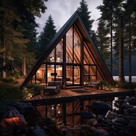 Moody A Frame Cabin, House Design Philippines, Wooden House Design, Fairytale House, Cabin Tiny House, A Frame House Plans, Frame Cabin, Dream Life House, Frame House