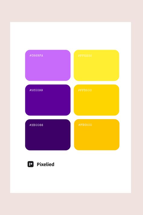 This vibrant dual-tone color palette features a striking combination of deep purples and bright yellows, creating a bold and energetic look. It is ideal for mobile and web UI, branding, typography, and illustrations that seek to stand out and grab attention with a dynamic and lively feel. Vibrant Purple Color Palette, Harmonious Color Palette, Bright Yellow Color Palette, Yellow Pastel Color Palette, Yellow And Purple Color Palette, Yellow Purple Color Palette, Purple Yellow Color Palette, Purple And Yellow Color Palette, Purple Yellow Aesthetic