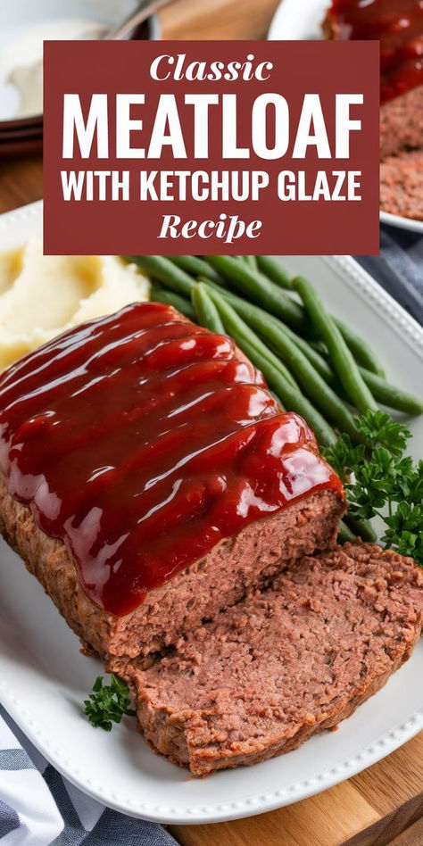 A timeless dinner favorite! Classic Meatloaf with Ketchup Glaze – tender, juicy, and topped with a sweet and tangy glaze for the perfect family meal. Meatloaf With Ketchup Glaze, Ketchup Topping For Meatloaf, Ketchup Glaze For Meatloaf, Meatloaf Ketchup Glaze, Meatloaf Glaze Recipes, Ina Meatloaf, Glaze For Meatloaf, Sauce For Meatloaf, Meatloaf With Ketchup