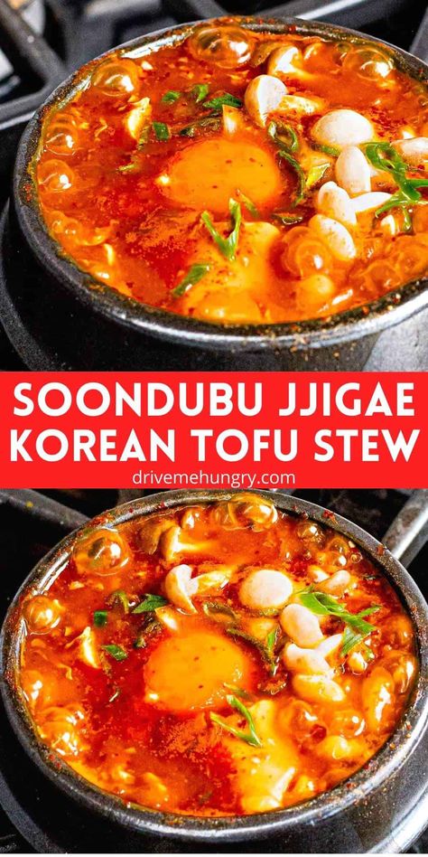 Korean Tofu Stew, Soft Tofu Soup, Korean Tofu Soup, Korean Soup Recipes, Vegetarian Kimchi, Soft Tofu Stew, Soondubu Jjigae, Korean Stew, Korean Tofu