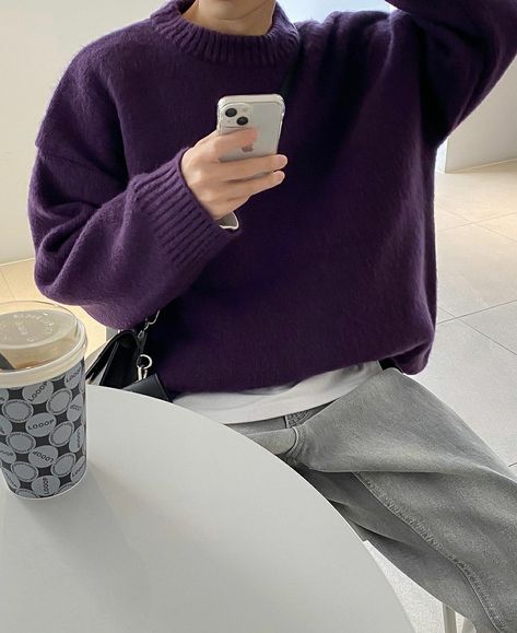 Outfit With Purple Sweater, Purple Clothing Men, Purple Aesthetic Outfit Men, Dark Purple Outfit Men, Men’s Purple Outfit, Mens Purple Outfit, Purple Sweater Outfit Men, Purple Men Outfit, Purple Outfits Men