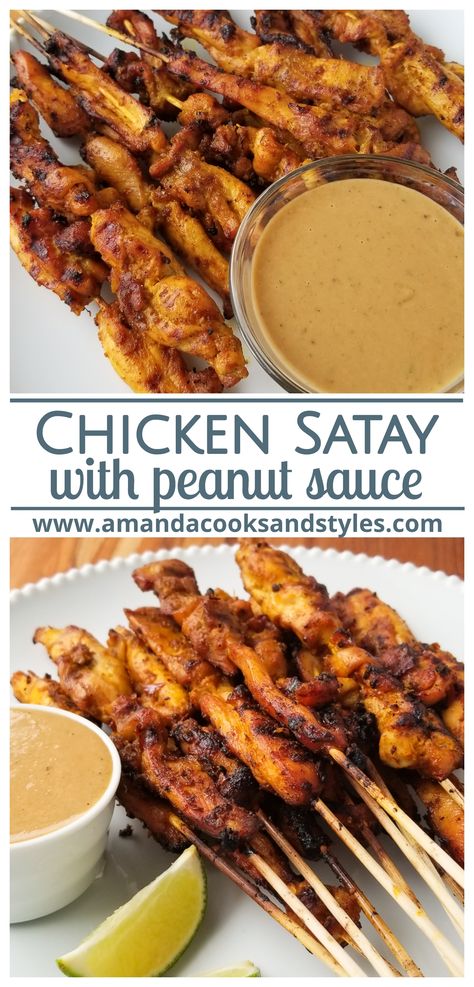 Grilled Chicken Satay, Chicken Satay With Peanut Sauce, Satay Skewers, Chicken Satay Skewers, Satay Recipe, Peanut Dipping Sauce, Chicken Kebab, Chicken Skewer Recipe, Grilled Chicken Skewers