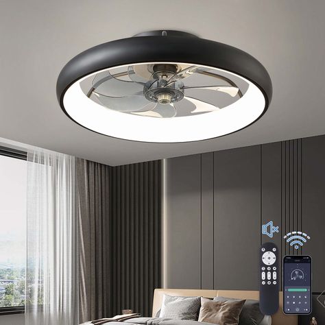 【Convenient App and Remote Control】: Easily control all functions using the remote or app, and this low profile ceiling fan will auto-save the brightness and color temperature when turning off the light by remote or app control, ensuring that your preferences remain unchanged when turning it back on. Caged Ceiling Fan, Ceiling Fans With Lights, Fans With Lights, Modern Flush Mount, Farm House Colors, Flush Mount Ceiling Fan, Dimmable Led Lights, Led Ceiling Fan, Modern Ceiling Fan