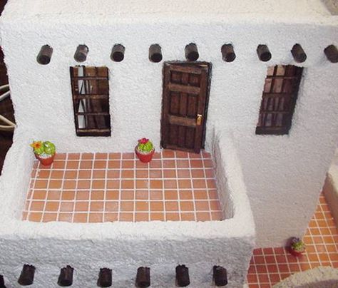 miniature adobe houses images | Half Scale Adobe Adobe Courtyard, Mexican Houses, Adobe Houses, Building A Cabin, Dollhouse Rug, Adobe House, Indian Dolls, Clay Houses, Doll Display