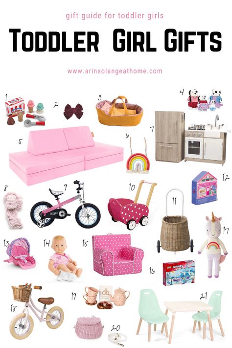 Are you ready to do your Christmas shopping, or other holiday or birthday shopping for a toddler girl? Check out this post with the best toddler girl gifts this year and streamline your shopping! https://arinsolangeathome.com #toddlergirlgift #toddlergirlpresent #toddlergiftguide Toddler Gift Guide, Girl Gift Ideas, Toddler Girl Toys, Girls Gift Guide, 2nd Birthday Gifts, Toddler Christmas Gifts, Toddler Girl Gifts, First Birthday Gifts, Toddler Birthday