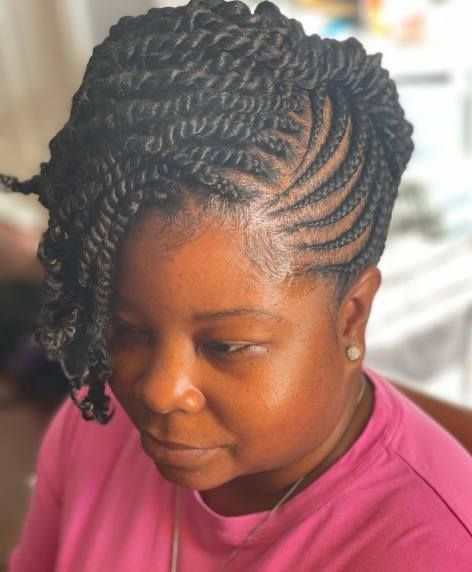 Natural Black Updo with Cornrows and Twists Black Updo, Cornrow Updo Hairstyles, Natural Hair Flat Twist, Hairstyles For Natural Hair, Thick Natural Hair, Flat Twist Hairstyles, Black Hair Updo Hairstyles, Flat Twist Updo, Protective Hairstyles For Natural Hair