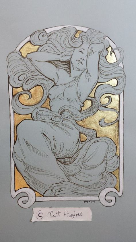 This is a contribution from Matt Hughes https://www.facebook.com/matthughesart He is living artist obsessed with Art Nouveau  Very beautifull work, awesome, increible, beleza, sugoi... Art Nouveau Reference, Art Nouveau Figure Drawing, Psychadelic Art Nouveau, Art Noveau Outfit, Art Nouveau Goddess, How To Draw Art Nouveau, Art Nouveau Linocut, Art Nouveau Sketch, Dark Art Nouveau Aesthetic