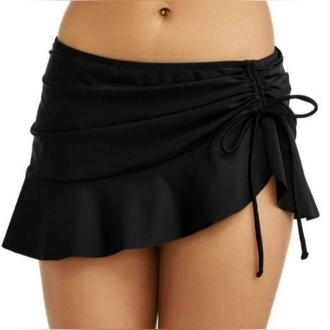 Sexy Time & Tru Women's Black Ruffled Swim Skirt Size Xl (16-18) Very Flattering Style High Waist One Side Has Drawstring Ruching Super Sexy Swimsuit Bottom Nwot! Sold Out Online! I Purchased This Online, But It Was Too Big For Me. Rise: Approximately 12" Waist Measures: 19.5" Across (Stretches To 22") Sideseam: 12" Swimsuits Skirt, Swimsuit Skirt Coverup, Swimming Skirt, Bathing Suit Skirt, Oc Fashion, Swim Skirts, Pretty Swimwear, Trashy Outfits, Swim Skort