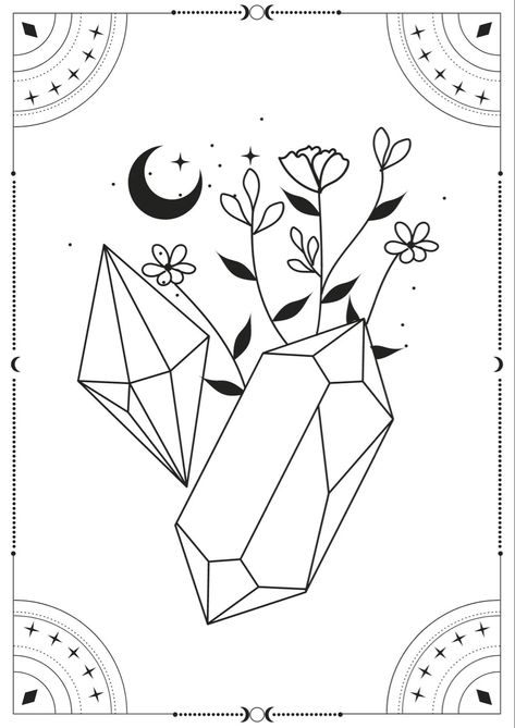 Crystal Line Art, Meditation Doodle, Diamond Tattoo Designs, Magic Drawing, Crystal Tattoo, Candle Logo, Crystal Drawing, Koi Art, Love Coloring Pages