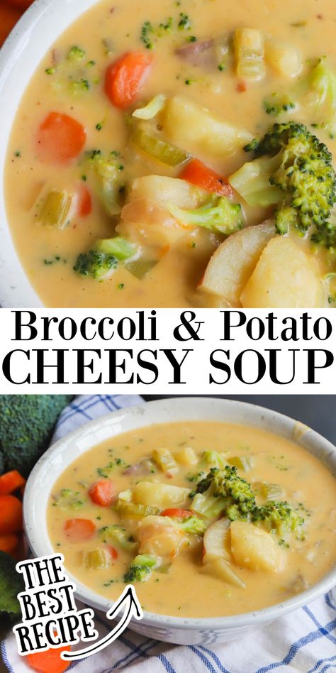 Broccoli Cheese Potato Soup, Broccoli Cheese Potato, Broccoli And Carrot Soup, Broccoli Potato Soup Recipes, Cheese Potato Soup, Broccoli Potato Cheese Soup, Potato Cheese Soup, Loaded Broccoli, Broccoli Potato Soup