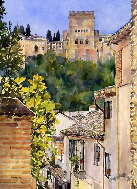 Alhambra from the Albaicin Alhambra Palace, Alhambra Granada, Watercolor Architecture, 수채화 그림, Urban Sketching, Andalusia, Art Watercolor, Watercolor Landscape, Watercolor And Ink