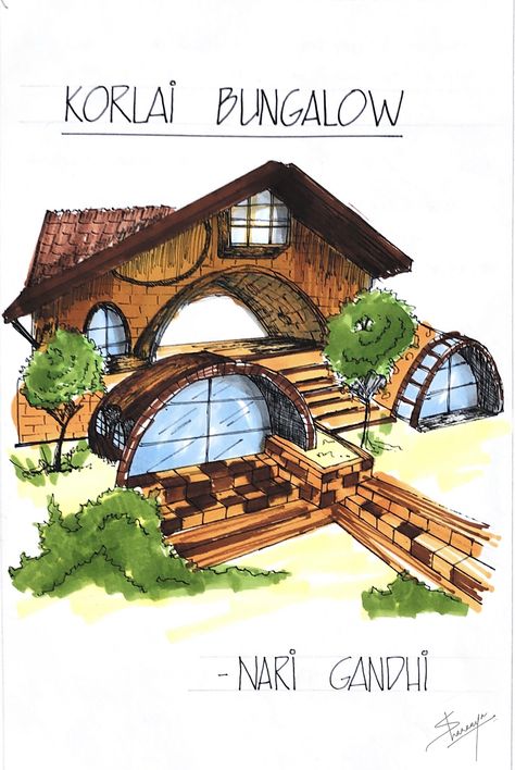 Indian Vernacular Architecture, Bungalow Sketch, Architectural Sheets, Architecture Indian, White Bungalow, House Sketch, Vernacular Architecture, Green Architecture, Bungalow House