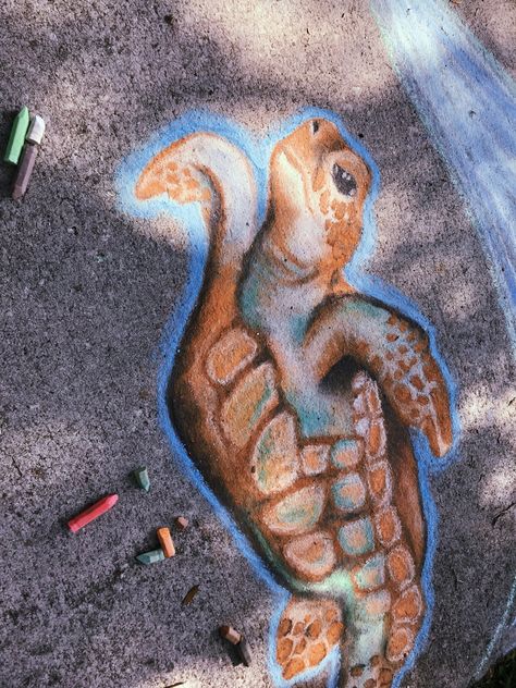 Underwater Chalk Art, Beachy Chalk Art, Ocean Chalk Art, Chalk Turtle, Chalk Rock, Chalk Wall Art, Street Chalk Art, Chalk Designs, Chalk Festival