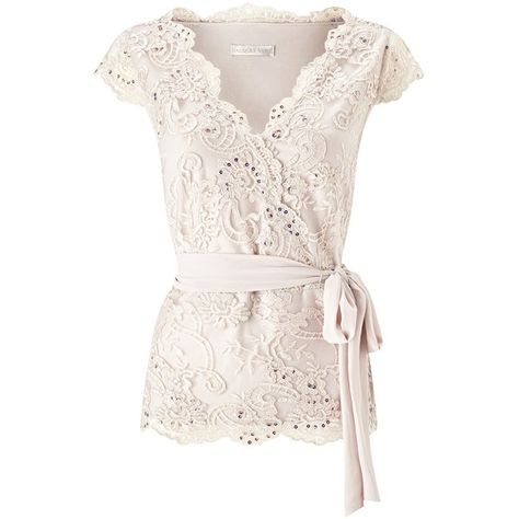 Jacques Vert Wrap Front Lace Top, Neutral (11.130 RUB) ❤ liked on Polyvore featuring tops, plus size sheer tops, lace top, wrap front top, scalloped lace top and plus size lace tops Short Sleeve Lace Blouse, Pink Mesh Top, Josephine Nicole, Lace Sleeve Shirt, Lace Overlay Top, Stretch Lace Top, Lace Front Top, Sheer Tops, Wrap Front Top