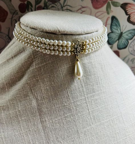 3 Strand Pearl Choker, 3 Layer Custom Choker, Pearl Choker Multi Strand, Pearl Choker Necklace, Multi Layer Pearl Choker, Edwardian Choker - Etsy Vintage Pearl Choker Jewelry, Vintage Handmade Choker, 3 Layer Pearl Choker, Stacked Pearl Choker, Pearl Choker Vintage, Vintage Pearl Chain Choker Necklace, Edwardian Choker, Choker Pearl, Pearl Vintage