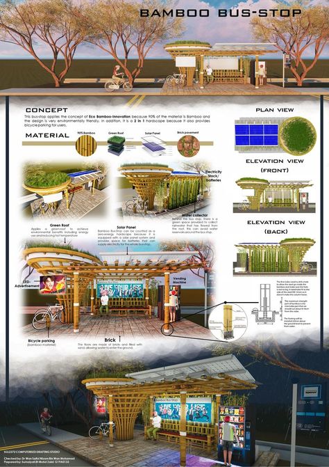 Bus Stop Concept Design, Biofilic Design Architecture, Waiting Shed Design Architecture, Waiting Shed Design Concept, Waiting Shed Design, Bus Stop Design Architecture, Bus Stop Design Concept, Concept Sheet Architecture, Poster Arsitektur