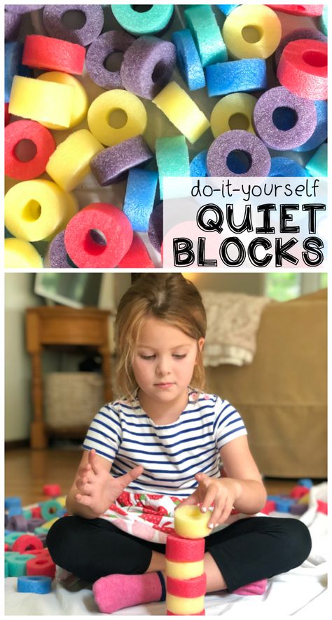 DIY Quiet Blocks - I Can Teach My Child! Activities For Young Toddlers, Pool Noodle Ideas, Noodle Ideas, Noodle Crafts, Toddler Daycare, Pool Noodle Crafts, Infant Classroom, Toddler Class, Quiet Time Activities