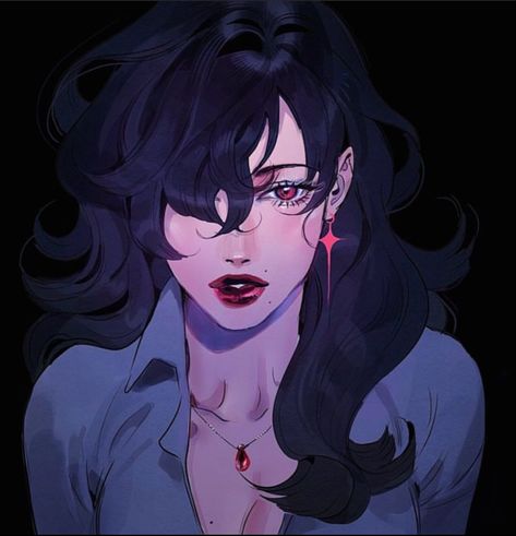 Vampires Women, Oc With Black Hair, Woman With Red Hair, Fem Oc Art, Goddess Pfp, Mom Oc Art, Vampire Female Character Design, Female Vampire Drawing, Test Subject Oc