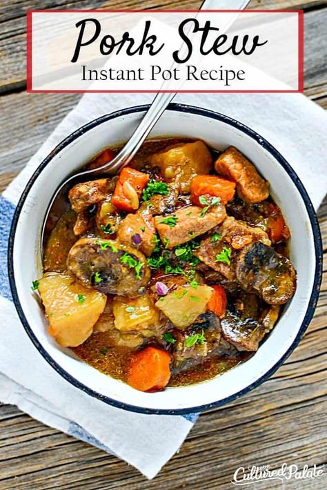 Instant Pot Pork Stew is a delicious pork stew recipe make in the instant pot. Instant pot recipes are quick and easy! Great winter meal! myculturedpalate.com #instantpot #instantpotrecipes #porkstew #porkstewrecipe #instantpotporkstew Pork Stew Meat Recipes, Pork Stew Meat, Recipes Using Pork, Pork Stew Recipes, Stew Meat Recipes, Pork Stew, Instant Pot Recipe, 10 Dinner, Easy Meat Recipes