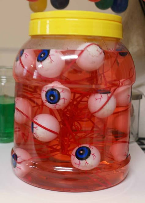 Eyeball Birthday Party, Jar Of Eyes Halloween, Eyeball Jar Halloween, Plastic Eyeballs Halloween, Halloween Eyeballs In A Jar, Eyeball Halloween Decor, Halloween Eyeballs Decorations, Eyeball Craft, Halloween Creche