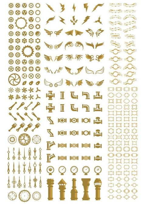 Steampunk Decor Free Vector Steampunk Vector Art, Steam Punk Graphic Design, Steampunk Symbols, Steampunk Texture, Steampunk Typography, Steampunk Vector, Steampunk Logo, Steampunk Icons, Steampunk Inventions