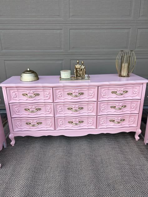 Maximal Bedroom, Pink Side Table, Chloe 2024, Pink Dresser, Provincial Dresser, French Provincial Dresser, Store Hacks, Dollar Store Hacks, Diy Furniture Renovation