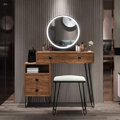 Desk For Bedroom, Stool Storage, Makeup Vanities, Vanity Dressing Table, Dresser Desk, Dressing Table Vanity, Bedroom Dressing Table, Vanity Set With Mirror, Lighted Mirror