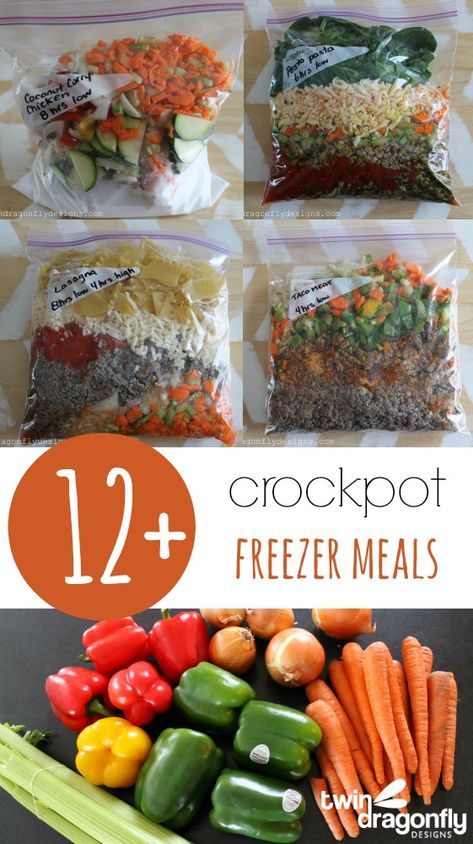 Freeze Meals, Crockpot Freezer Meals, Freezing Food, Freezer Food, Ready Meals, Slow Cooker Freezer Meals, Freezer Recipes, Vegetarian Crockpot Recipes, Freezable Meals