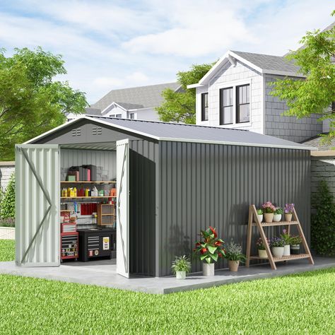 PRICES MAY VARY. 【Premium Materials Selection】: HOGYME outdoor shed crafted superior and resilient galvanized steel with waterproof, durable lifetime rust resistant and UV-resistant capabilities. Our shed ensures reliable all-weather protection, enduring even under the most challenging conditions and year-round use. 【Enhanced Structural Integrity】Our shed boasts a reinforced structure, methodically tested to facilitate a 35% easier and more stable assembly, aligning with practicality and durabil