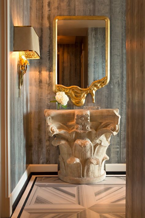 See more of Woodson and Rummerfield's House of Design's Ritz-Carlton Residence on 1stdibs South Shore Decorating, Modern Mirrors, Modern Entryway, Mirror On The Wall, Hall Design, Top Interior Designers, Ritz Carlton, Brass Accents, Luxury Decor