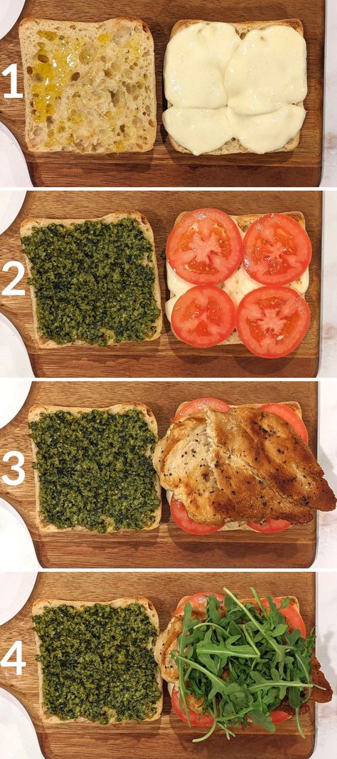 The Best Chicken Pesto Sandwich Pesto Chicken Ciabatta Sandwich, Basil Chicken Sandwich, Chicken Pesto Sandwich Recipe, Pesto Sandwich Ideas, Best Chicken Sandwich Recipes, Pesto Turkey Sandwich, Pesto Chicken Sandwiches, Healthy Chicken Sandwich, Pesto Cheese Sandwich