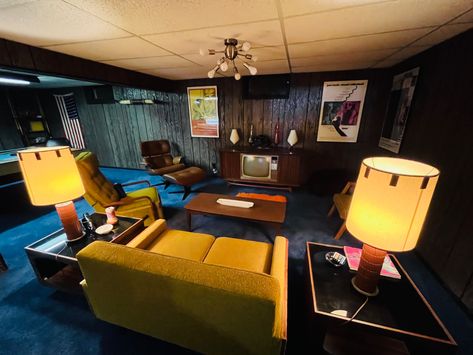 1960s basement, mid-century, 1970s basement , vintage basement, that 70s show, eames chair, playboy, pool table, vintage interior, 1960s interior Vintage Video Game Room, 60s Basement, 70s Basement Bar, 1960s Basement, 1970s Basement, 60s Basement Bar, Vintage Basement, 70s Basement, That 70s Show Basement