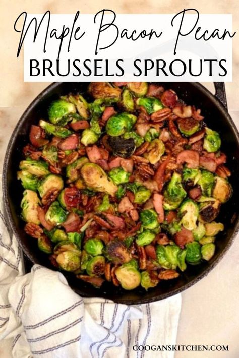 Pecan Brussel Sprouts, Maple Brussel Sprouts, Maple Bacon Brussel Sprouts, Bacon Brussel Sprouts, Easy Autumn Recipes, Cabbage And Bacon, Roasted Vegetable Recipes, Dinner On A Budget, Sprouts With Bacon