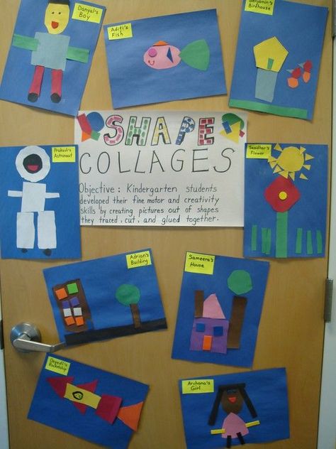 2D Shape Collages Comparing Shapes Kindergarten, Kindergarten Collage, Shapes Collage, Math Shapes, Shape Poems, Shapes Kindergarten, Teaching Shapes, 2d And 3d Shapes, Shape Collage