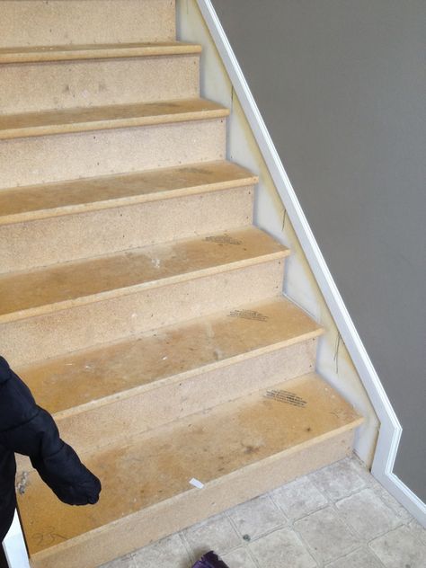 bare stairs before wood stair makeover, The Serene Swede on Remodelaholic Stair Skirt, Refinish Stairs, Stairs Skirting, Diy Stairs Makeover, Redo Stairs, Diy Staircase Makeover, Stairs Trim, Stairs Makeover Ideas, Stair Renovation