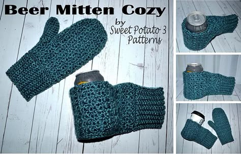 Sweet Potato 3 Mittens Free Pattern, Crochet Beer, Crochet Mittens Free Pattern, Beer Cozy, Crochet Mittens Pattern, Hand Wraps, Glove Pattern, Crochet Gloves Pattern, Cozy Pattern