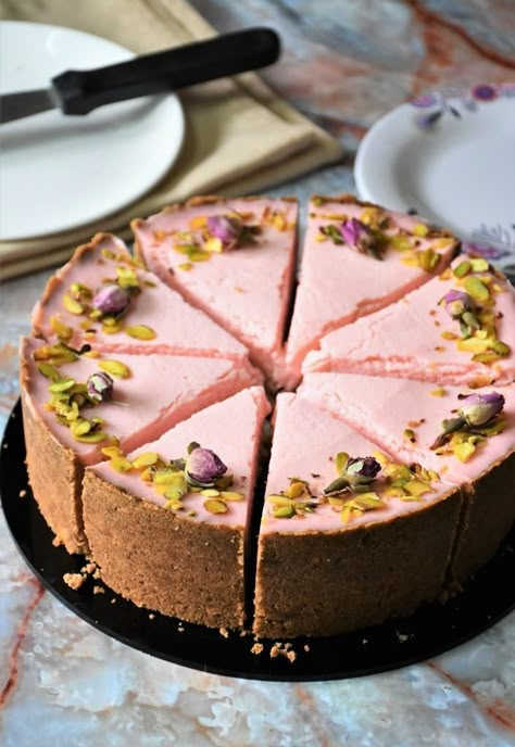 Rose Cheesecake, Delicious Strawberry Cake, Eggless Cake Recipe, Eggless Desserts, Rose Recipes, Eggless Baking, Eggless Cake, Indian Dessert Recipes, Cream Cheese Recipes